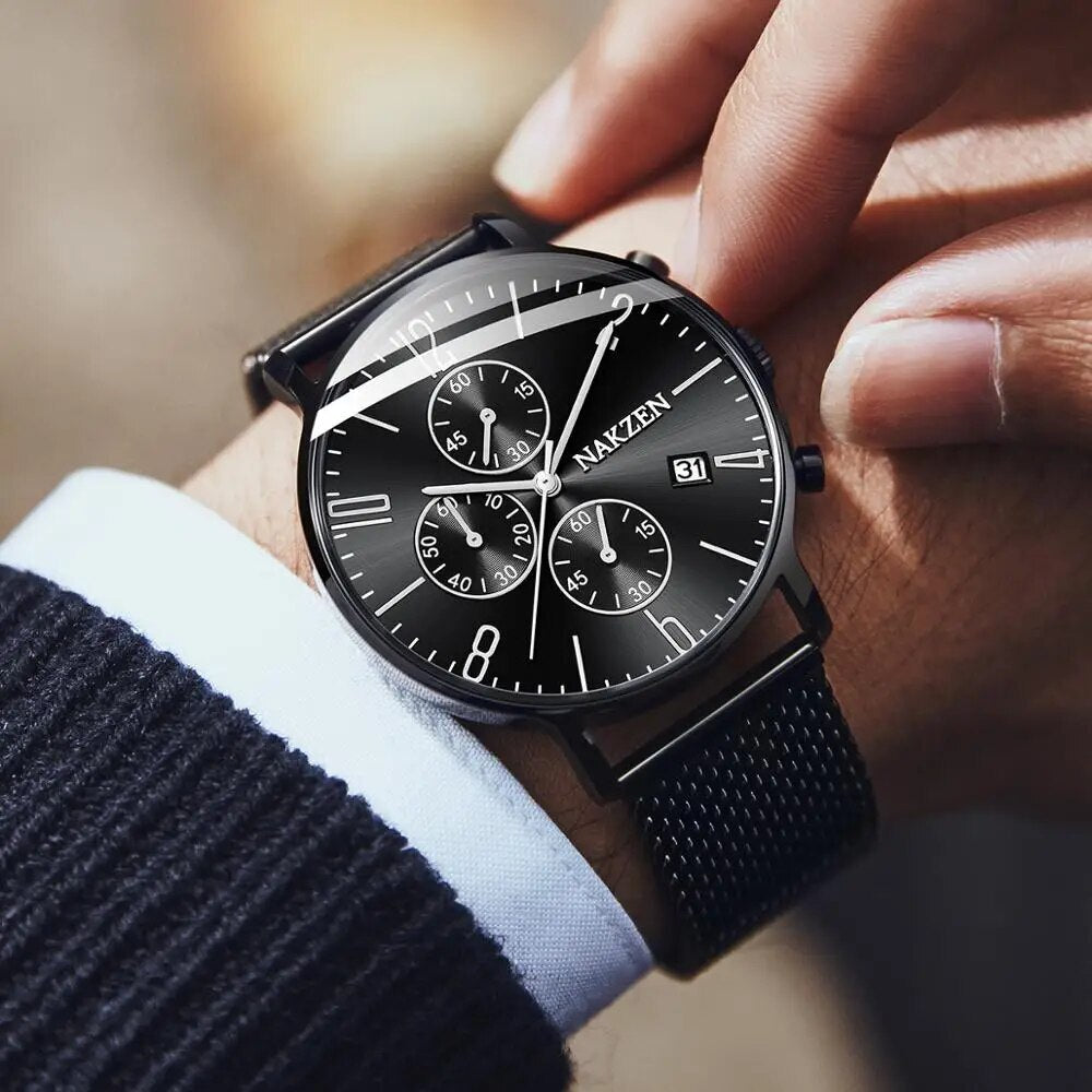 Luxury Quartz Watches Men Brand NAKZEN Men's Business Sport Watch Waterproof Chronograph Wristwatches Relogio Masculino