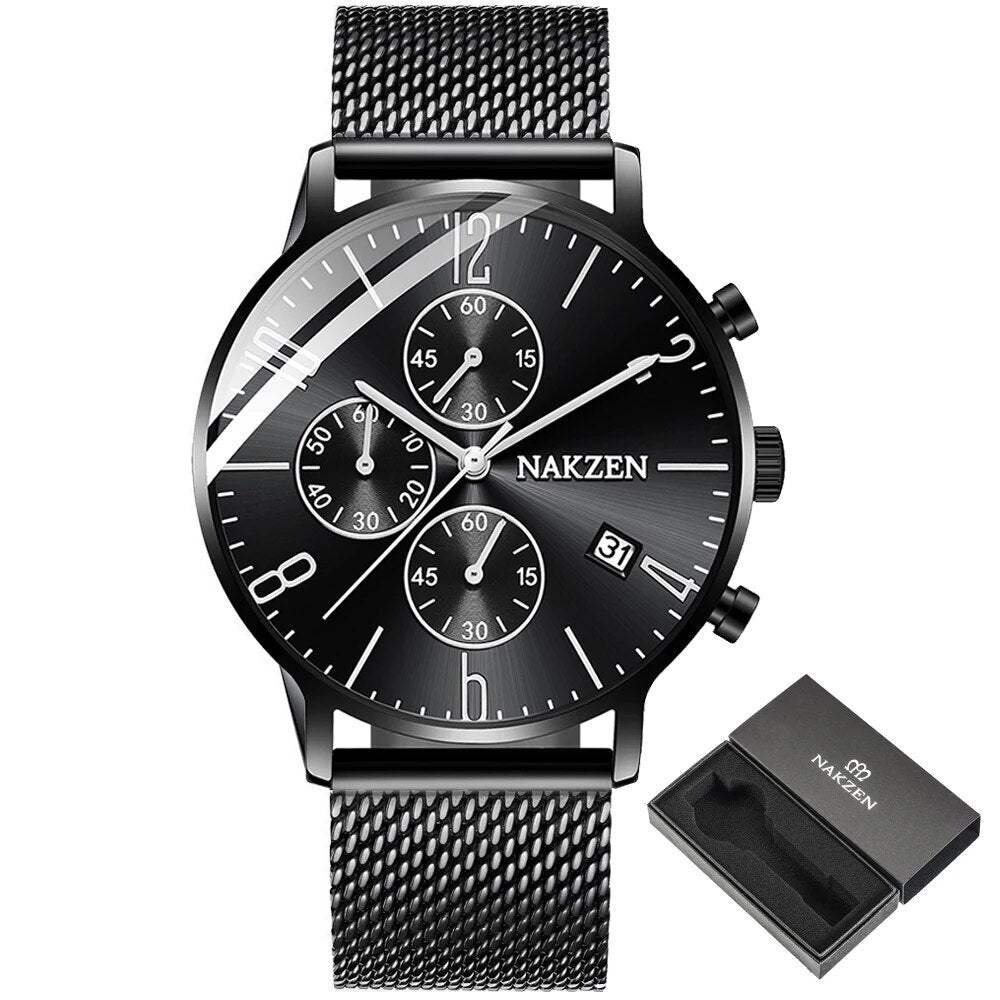 Luxury Quartz Watches Men Brand NAKZEN Men's Business Sport Watch Waterproof Chronograph Wristwatches Relogio Masculino
