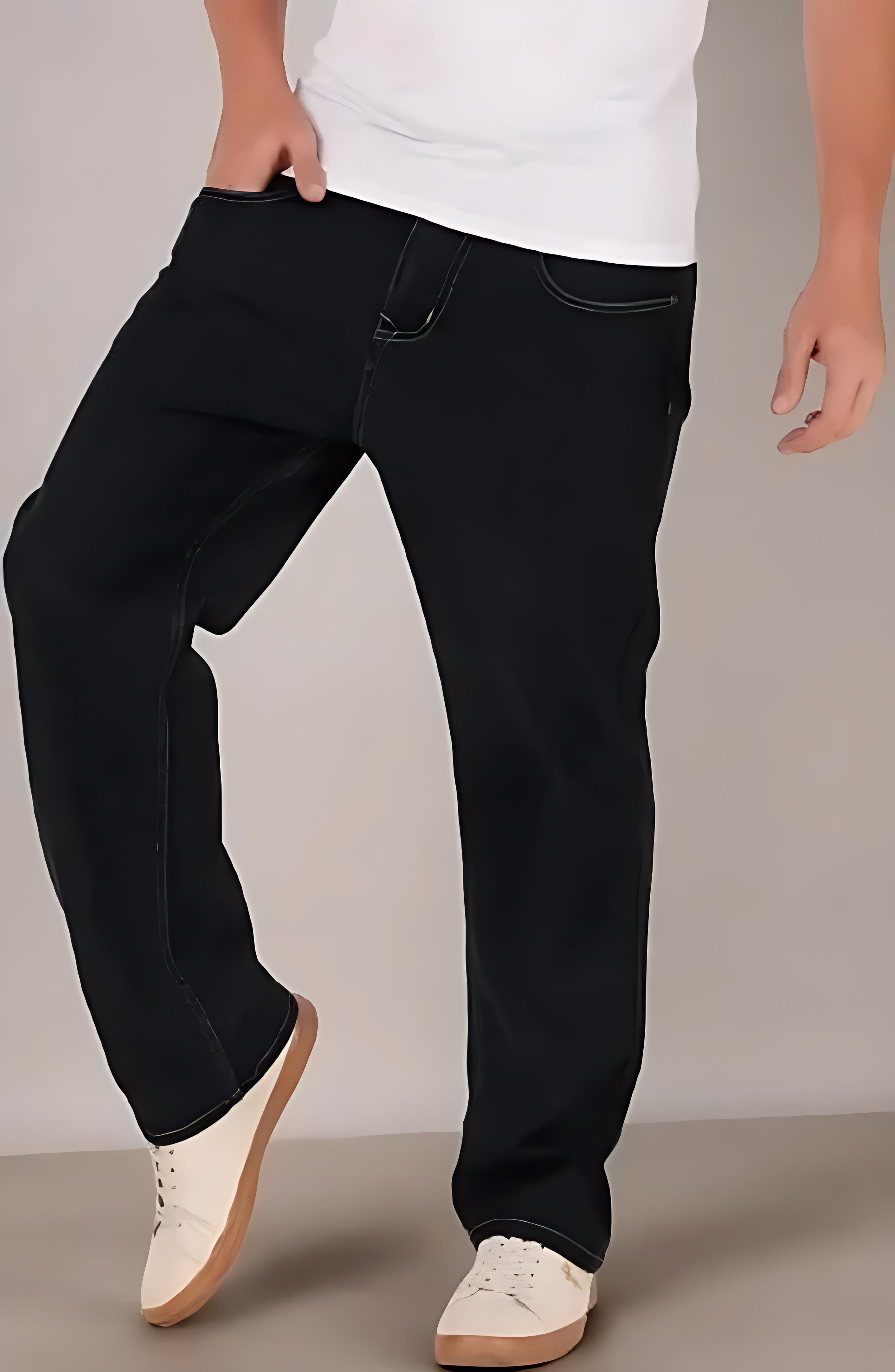 Men's Loose Fit Mid Rise Black Denim Jeans | Premium Solid Casual Wear