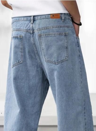Men’s Loose Fit Mid Rise Light Blue Denim Jeans | Casual Solid Style