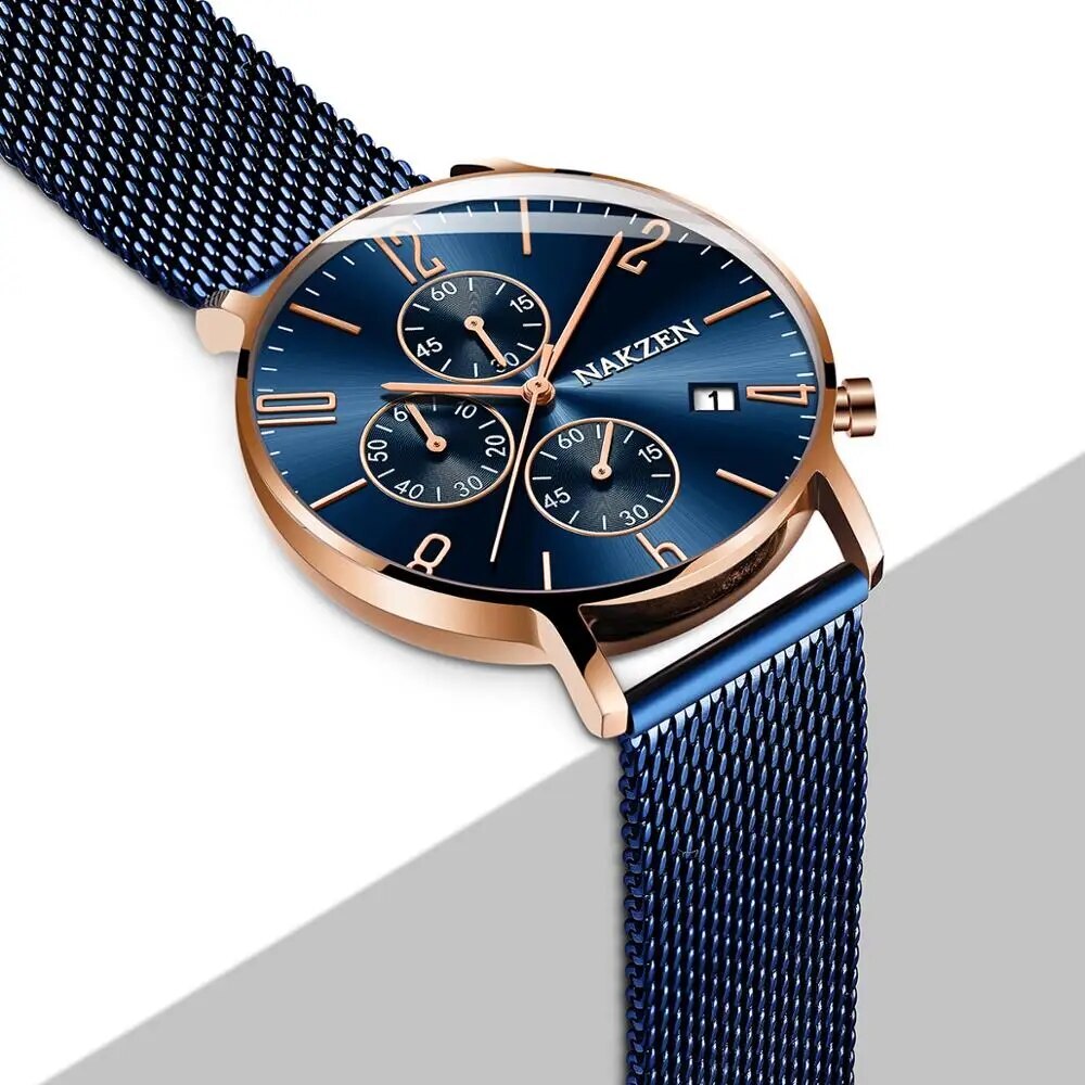 Luxury Quartz Watches Men Brand NAKZEN Men's Business Sport Watch Waterproof Chronograph Wristwatches Relogio Masculino