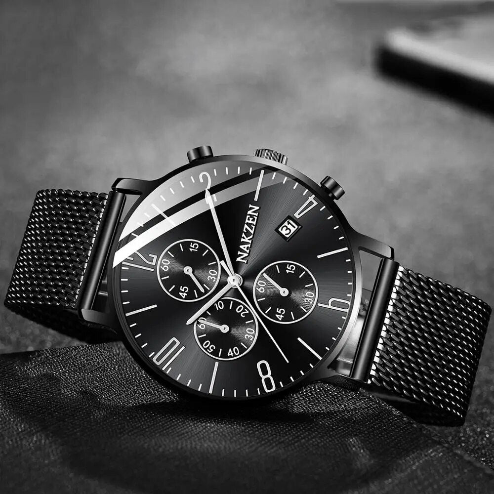Luxury Quartz Watches Men Brand NAKZEN Men's Business Sport Watch Waterproof Chronograph Wristwatches Relogio Masculino