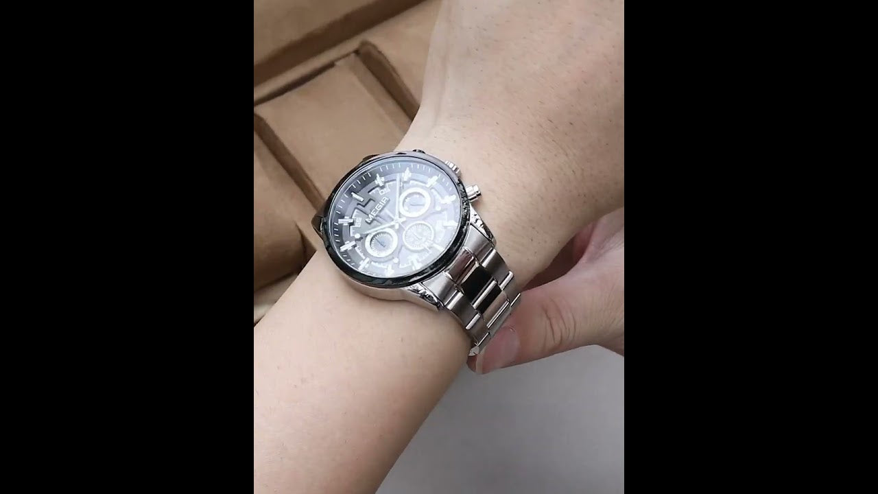 MEGIR Luxury Watch Mens Business Watches Calendar Stainless Steel Quartz Wrist Watch Clock Casual Chronograph Relogio Masculino