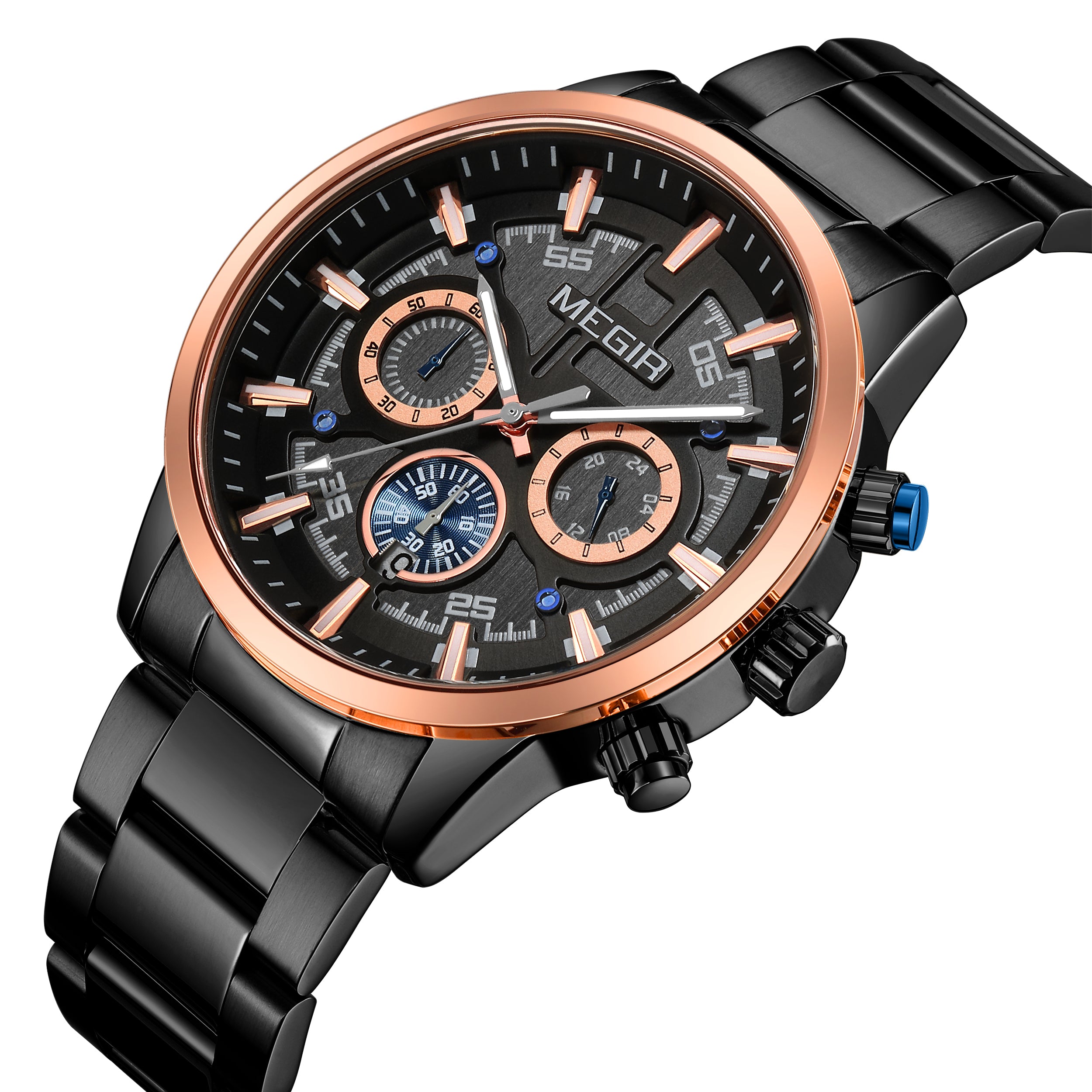 MEGIR Luxury Watch Mens Business Watches Calendar Stainless Steel Quartz Wrist Watch Clock Casual Chronograph Relogio Masculino