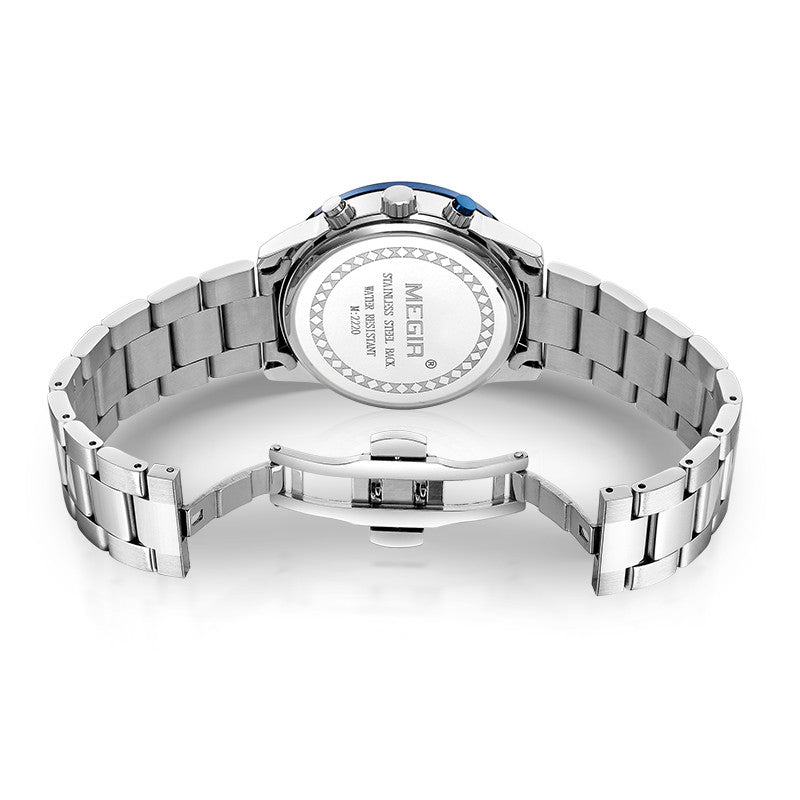 MEGIR Luxury Watch Mens Business Watches Calendar Stainless Steel Quartz Wrist Watch Clock Casual Chronograph Relogio Masculino